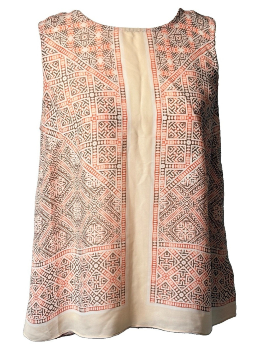 NIC+ZOE Top Large L Sleeveless Tank Boho Tile Print Sheer Layered Geo Cream Rust